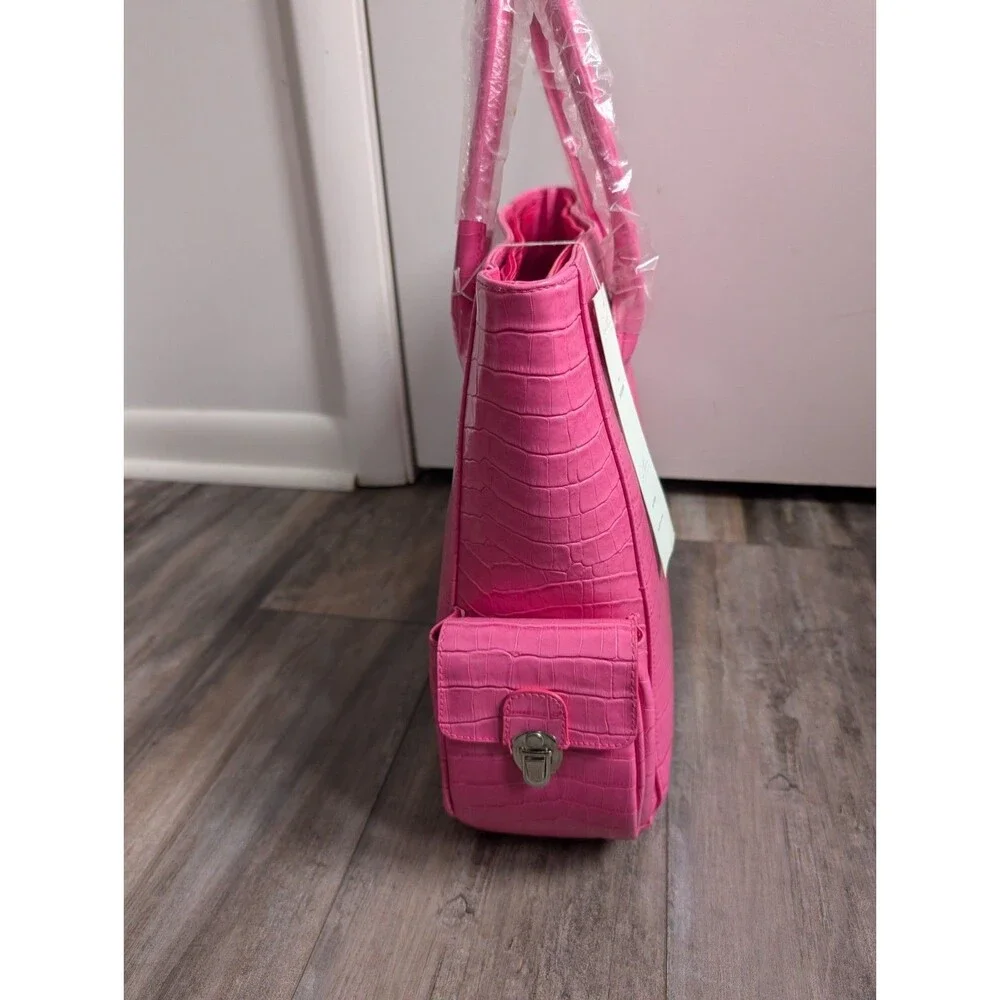 NWT NEW Diane Gilman Tote Faux Crocodile Leather Hot Pink XL Tote Bag Purse - Picture 7 of 13
